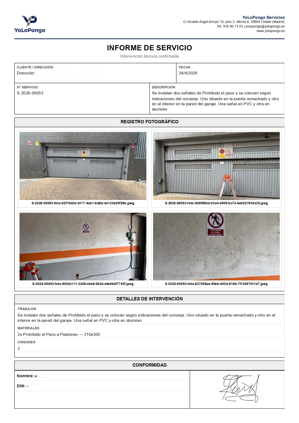 Ejemplo real de informe de servicio con fotografías